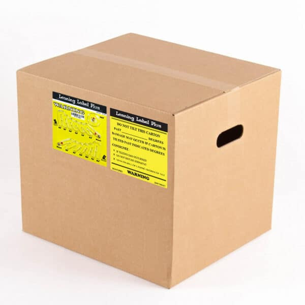 Leaning Label Plus Tilt Indicator mounted on Box. 
